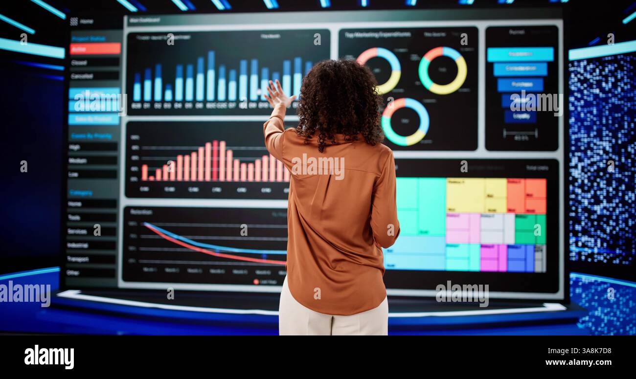 Dashboard di intelligenza artificiale per i big data. Tecnologia software KPI Foto Stock