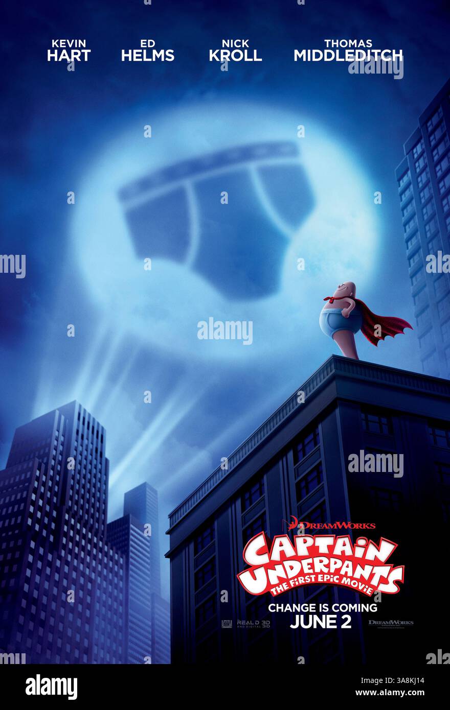 DATA DI USCITA: 2 giugno 2017 TITOLO: Captain Underpants: The First Epic Movie STUDIO: DreamWorks Animation DIRECTOR: David Soren TRAMA: Due pranksters troppo fantasiosi di nome George e Harold ipnotizzano il loro preside pensando che sia un supereroe incredibilmente entusiasta e incredibilmente sgradevole di nome Captain Underpants CON: Ed Helms nel ruolo di Captain Underpants / Mr. Krupp (voce) poster art. (Credit Image: © DreamWorks Animation/Entertainment Pictures/ZUMAPRESS.com) Foto Stock