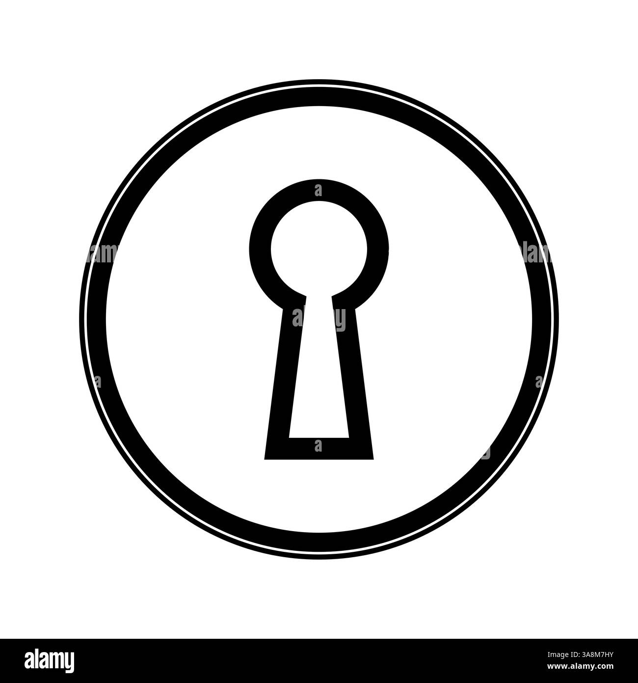 L'icona nera del buco della serratura all'interno dei cerchi concentrici rende il concetto di sicurezza e privacy Illustrazione Vettoriale