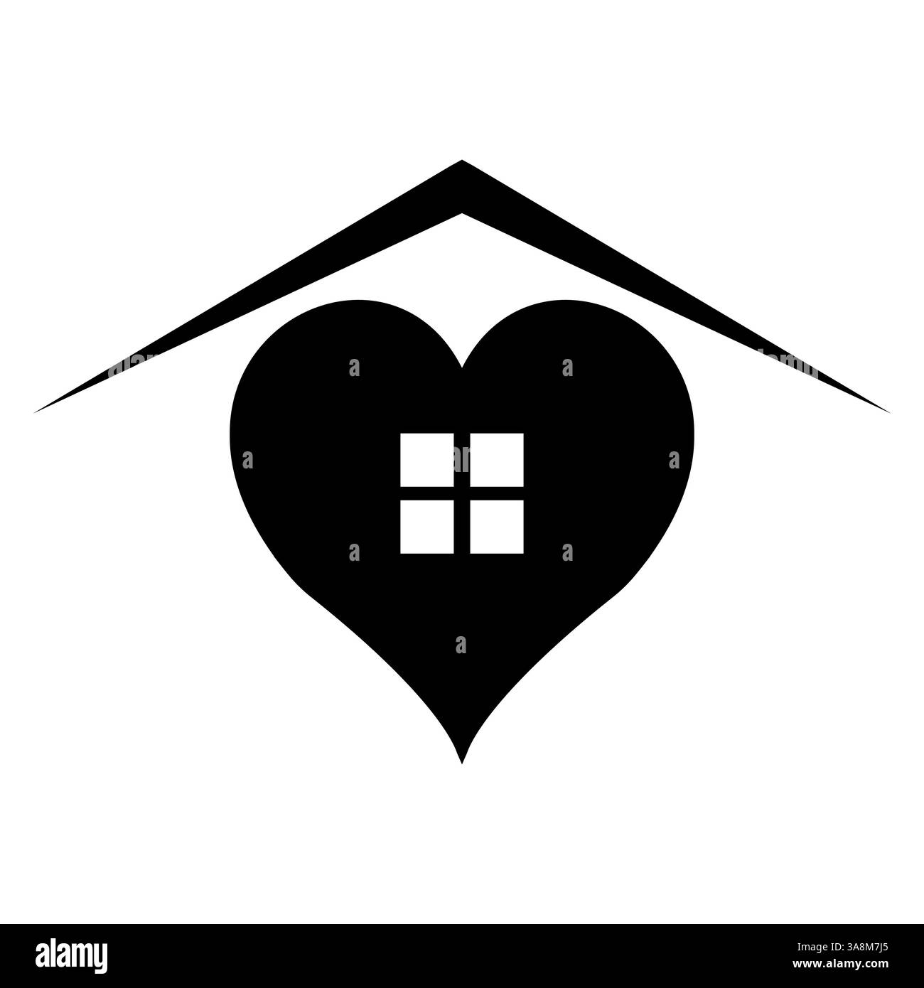 Icona della casa a forma di cuore sotto il concetto di amore e casa sul tetto Illustrazione Vettoriale