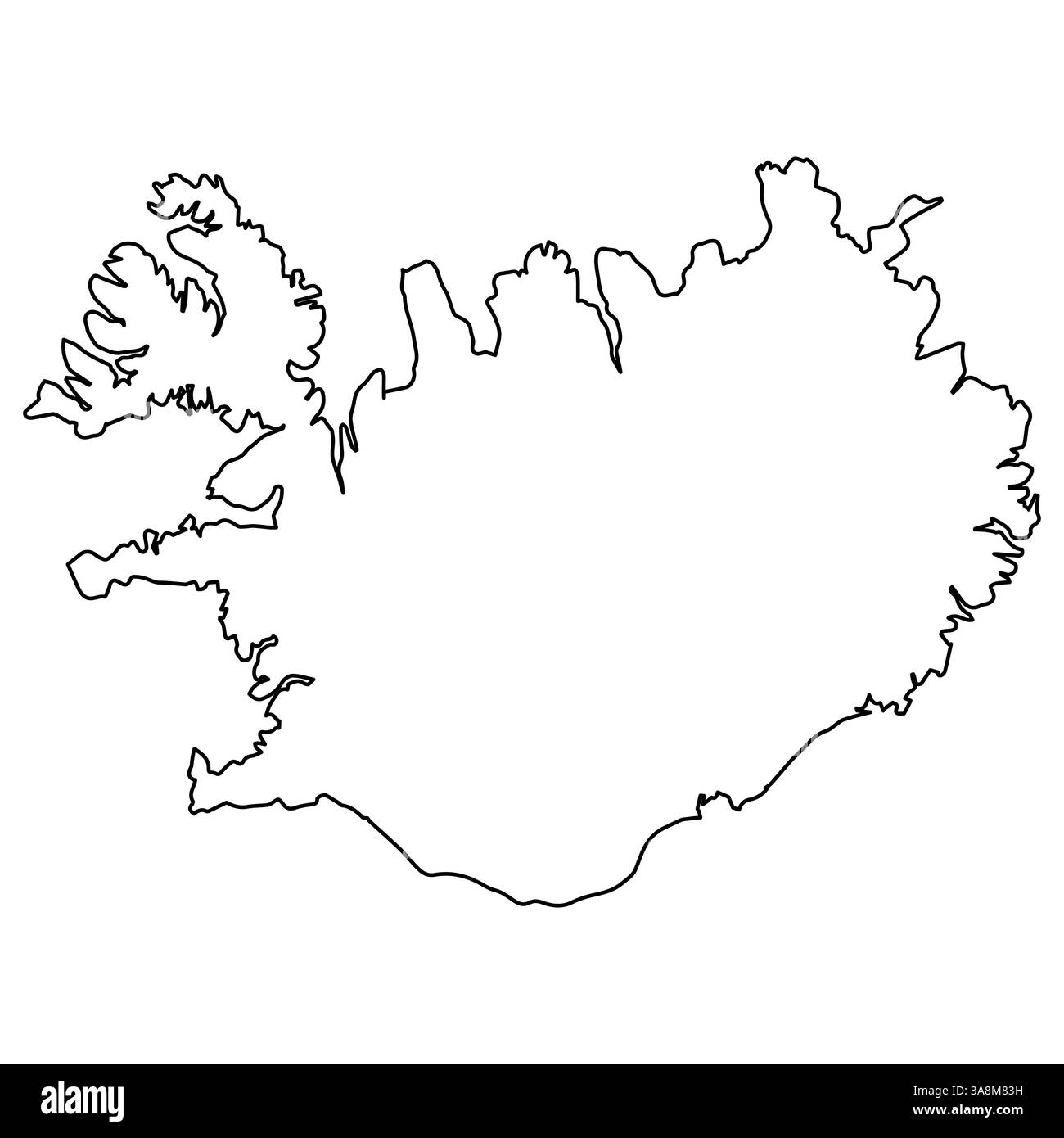Black Outline Mappa del confine islandese silhouette del paese Illustrazione Vettoriale