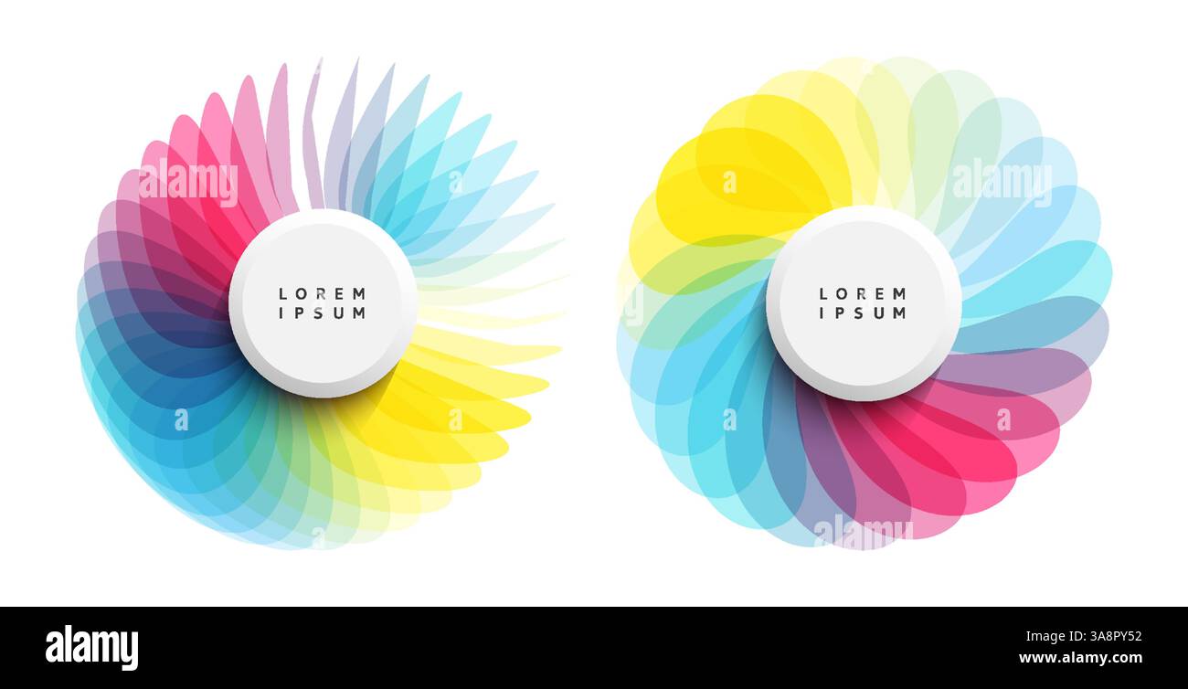 Serie di cerchi. Design geometrico astratto. Illustrazione vettoriale composta da vari elementi sovrapposti. Applicabile per striscioni, cartelloni, poster o volantino Illustrazione Vettoriale