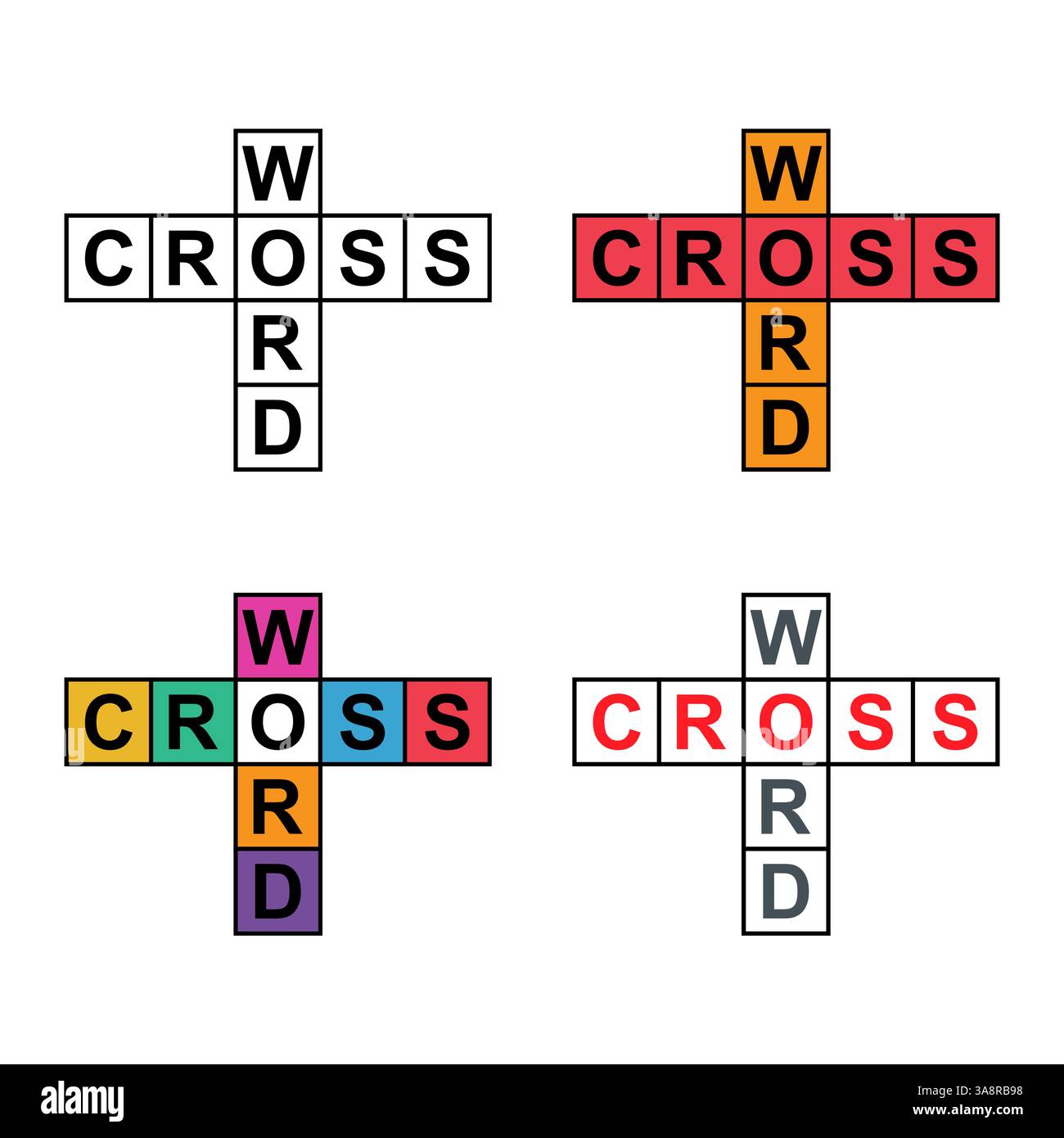 Set di icona concetto Crossword, grafica cross Word, illustrazione vettoriale web flat . Illustrazione Vettoriale