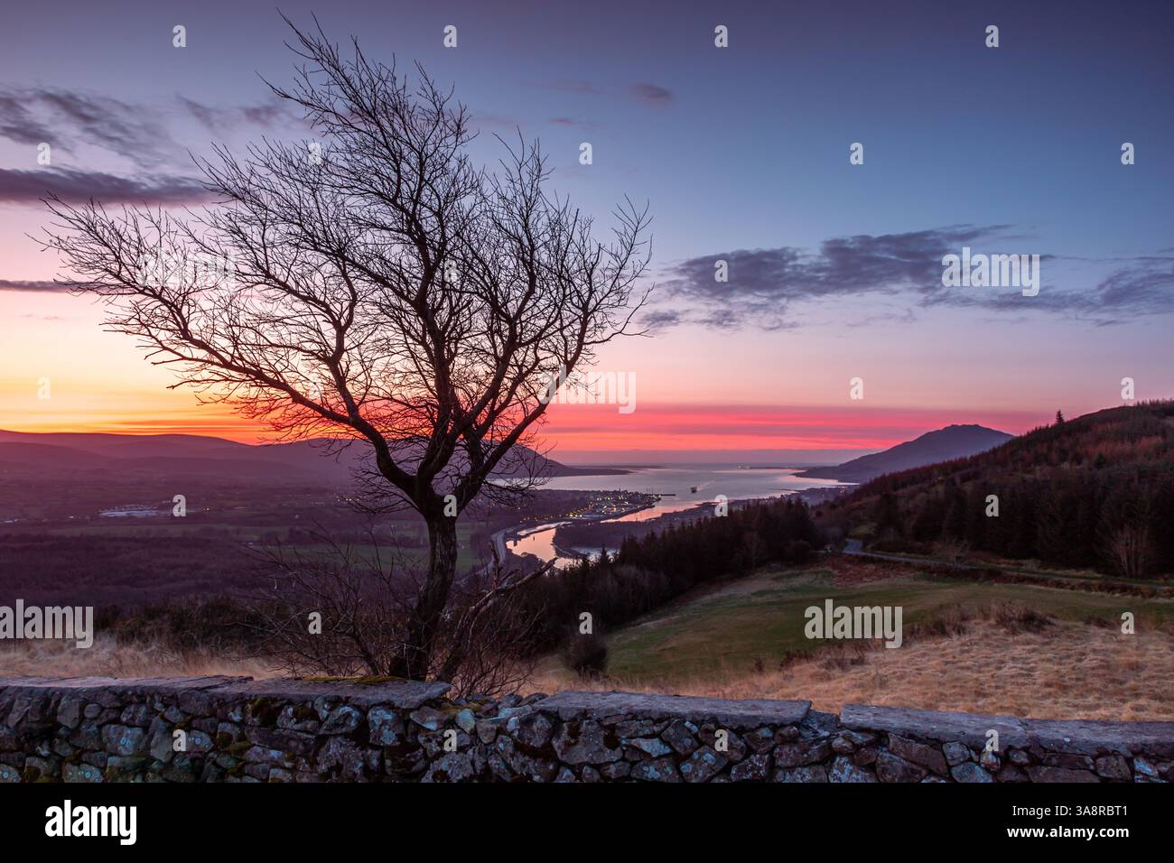 Splendida alba da Flagstaff View Point, Newry, County Dawn, Irlanda del Nord Foto Stock