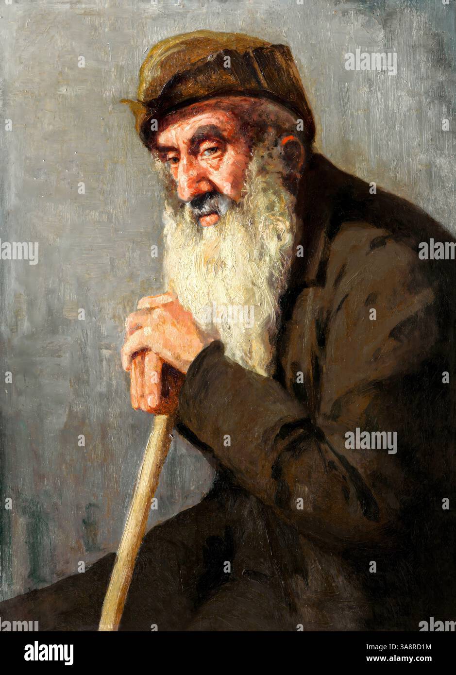 Study of a Seated Old Man (1890) di Ľudovít Čordák | realismo sociale ungherese | olio su tela | Public Domain Art Print | Ritratto dei personaggi Foto Stock