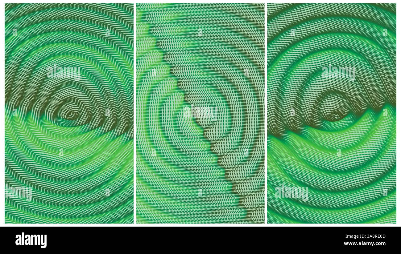 Sfondo ondulato 3D con effetto ondulato. Superficie della griglia con particelle. Illustrazione vettoriale per copertina, cartolina, cartolina, interni, banner, poster, fratello Illustrazione Vettoriale