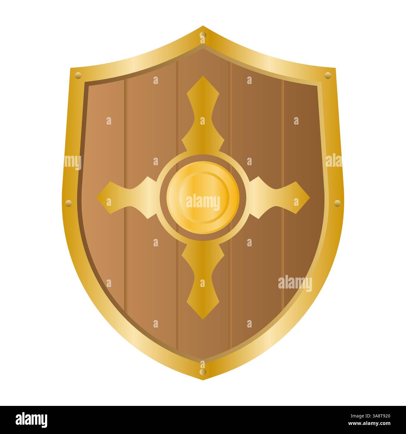 Medieval Safe Protective Golden Shield Vector. Elemento vintage Gold Shield. Icona Golden Shield. Illustrazione Vettoriale