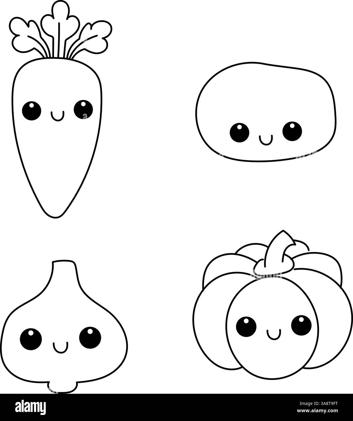 Set di verdure carine. Carota, patate, aglio, zucca Illustrazione Vettoriale