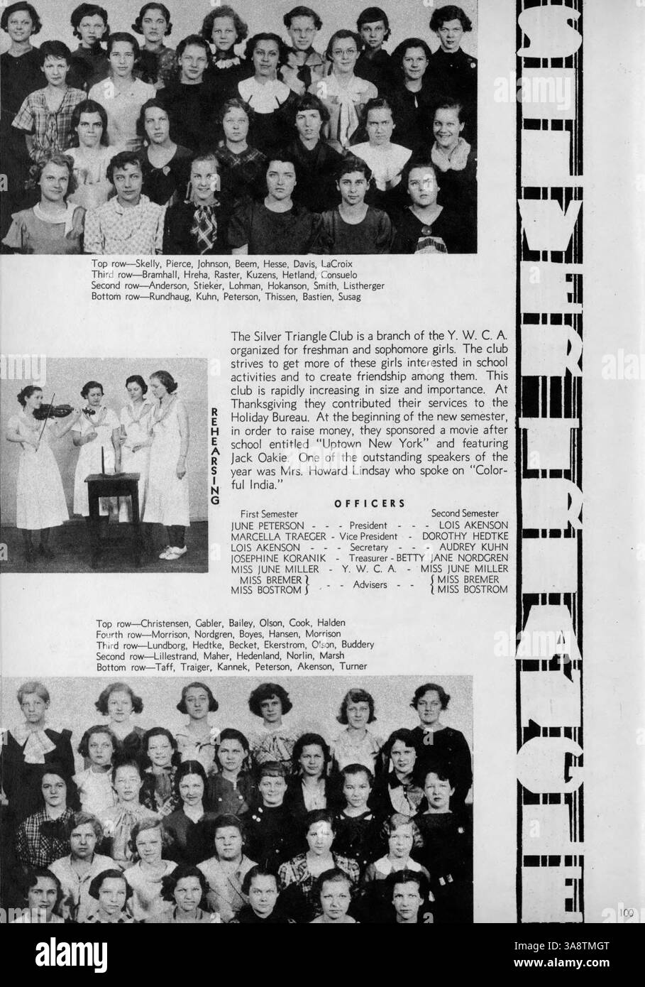 Questo annuario della South High 'Tiger' del 1935 cattura l'anno scolastico 1934-1935, mostrando squadre di atletica, club studenteschi e il contributo degli studenti afroamericani nel plasmare l'ambiente scolastico. Foto Stock