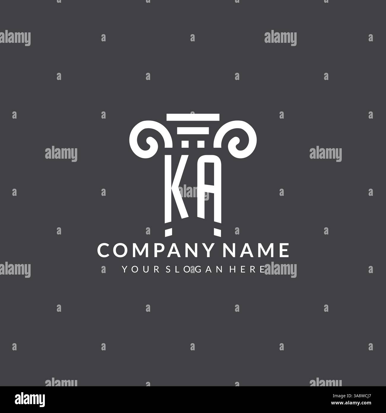 Logo Monogram KA per studio legale con icona pilastro in stile geometrico moderno e creativo Illustrazione Vettoriale