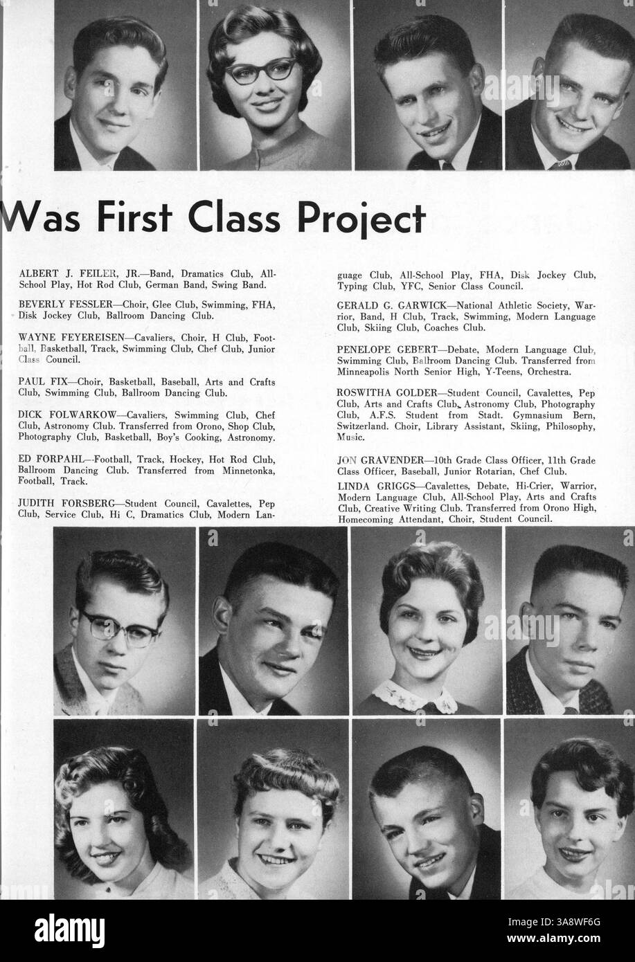 L'annuario "Warrior" del 1957 alla Hopkins High School copre l'anno scolastico 1956-1957, documentando i risultati degli studenti, i contributi delle facoltà, gli eventi sportivi e i club scolastici. Una sezione dedicata all’American Field Service mette in evidenza le esperienze di scambio internazionali degli studenti. Foto Stock