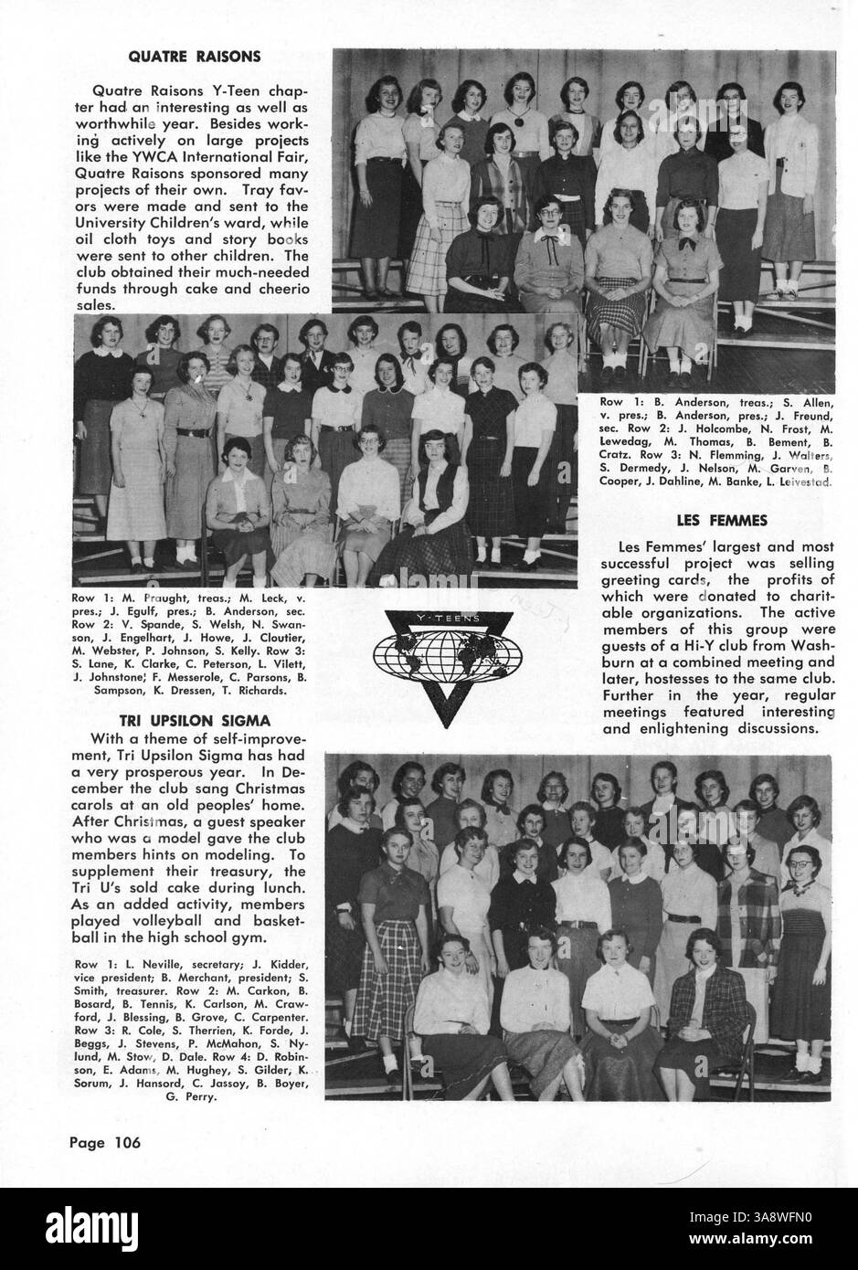 L'annuario "Whigrean" del 1954 della Edina-Morningside High School offre approfondimenti sull'anno scolastico 1953-1954, con particolare attenzione all'atletica leggera, ai club e alla partecipazione attiva di studenti e insegnanti a vari eventi scolastici. Foto Stock