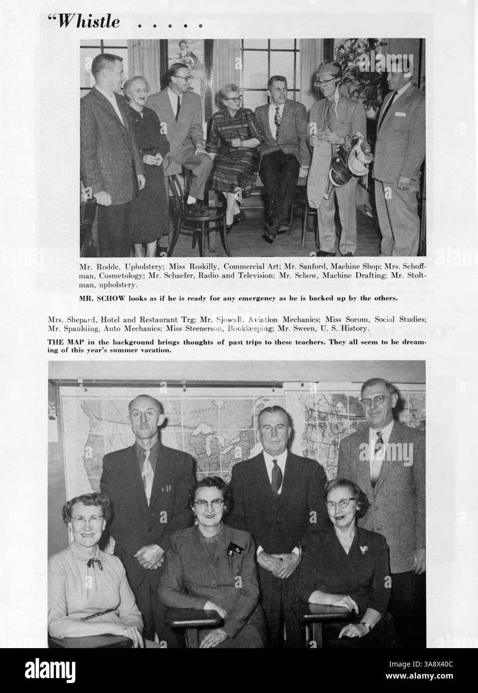 L'annuario Tradewind del 1958 cattura l'essenza di una scuola superiore professionale, evidenziando i risultati accademici ed extracurricolari degli studenti, con particolare attenzione al ruolo degli studenti afroamericani nel plasmare l'ambiente scolastico. Foto Stock