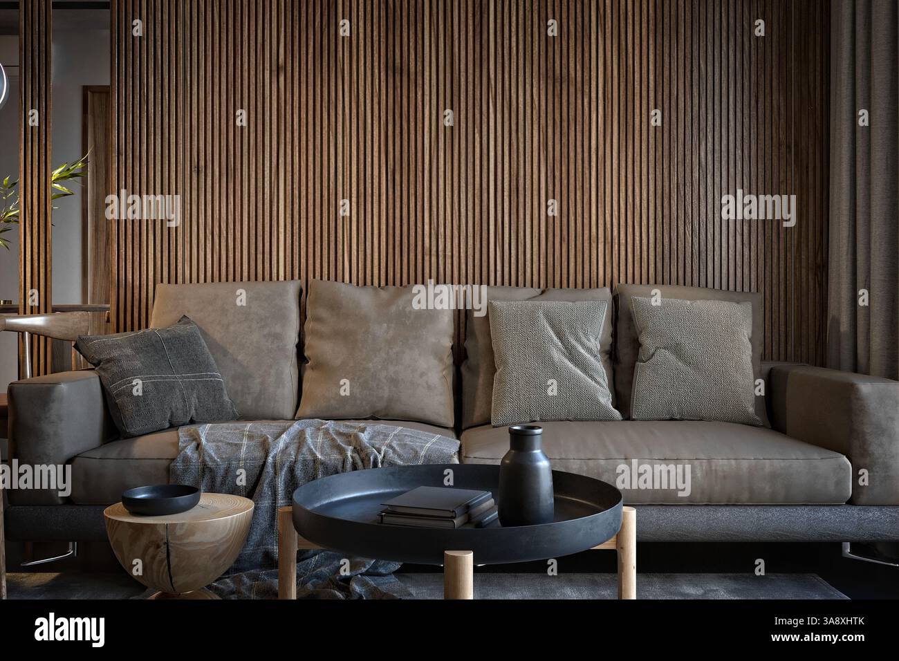 rendering in 3d di un soggiorno di lusso per la casa Foto Stock