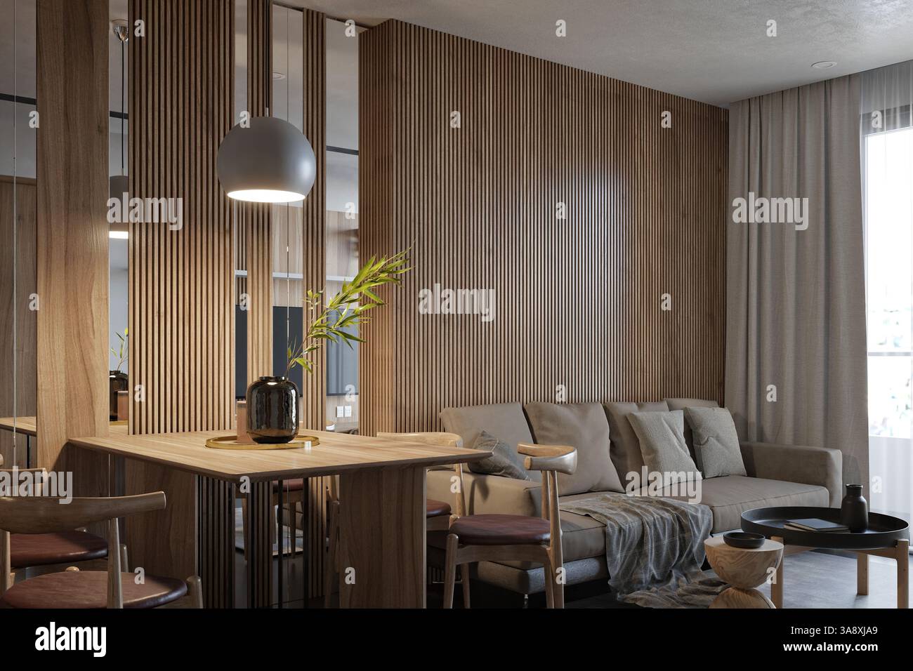 rendering in 3d di un soggiorno di lusso per la casa Foto Stock