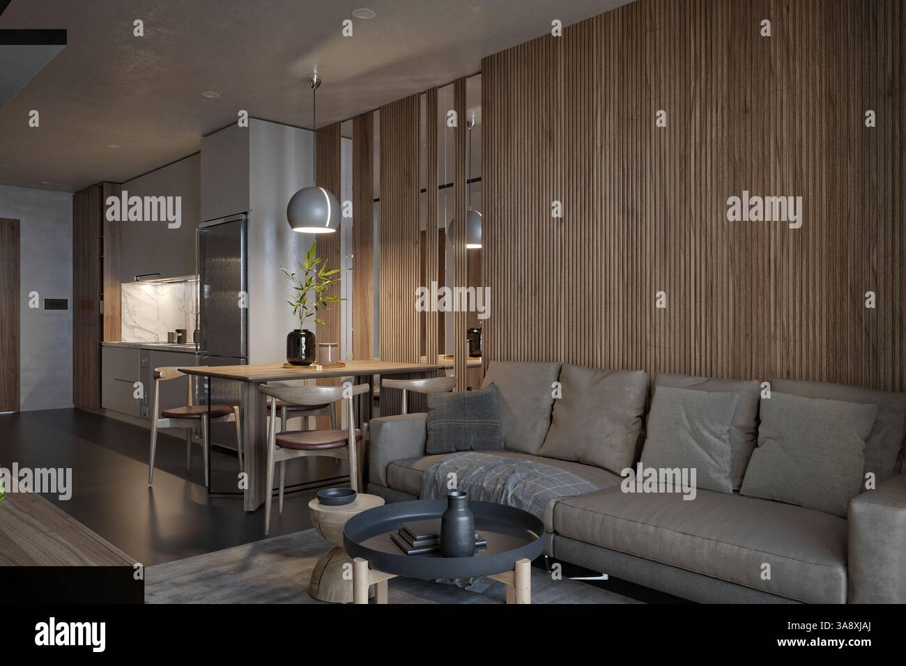 rendering in 3d di un soggiorno di lusso per la casa Foto Stock