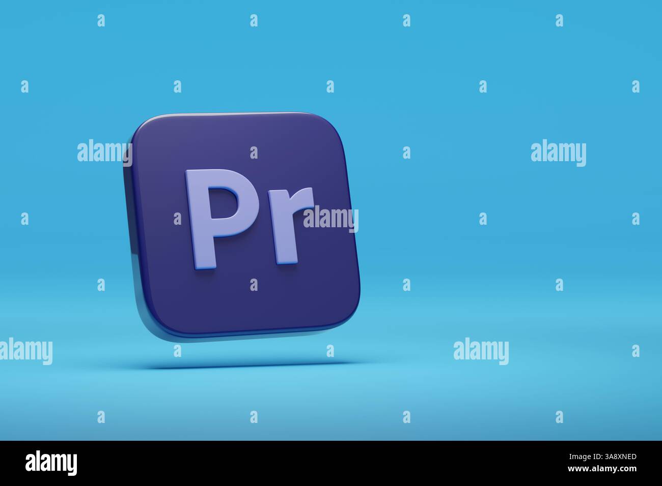 Buenos Aires, Argentina - 16 marzo 2025: Logo tridimensionale di Premiere Pro con spazio di copia. illustrazione 3d. Foto Stock