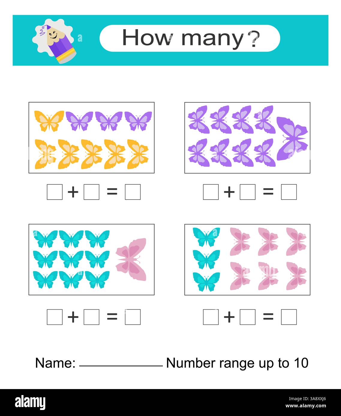 Gioco di matematica per bambini. Attività del foglio di lavoro in età prescolare. Foglio di lavoro stampabile. Illustrazione Vettoriale