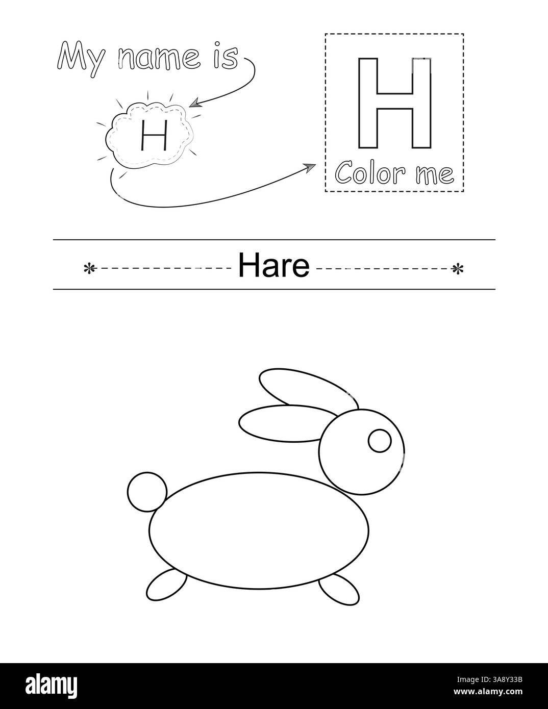 Colora la lettera e l'immagine. Gioco educativo per bambini. Alfabeto da colorare. Lettera H e furgone cartoni animati Illustrazione Vettoriale