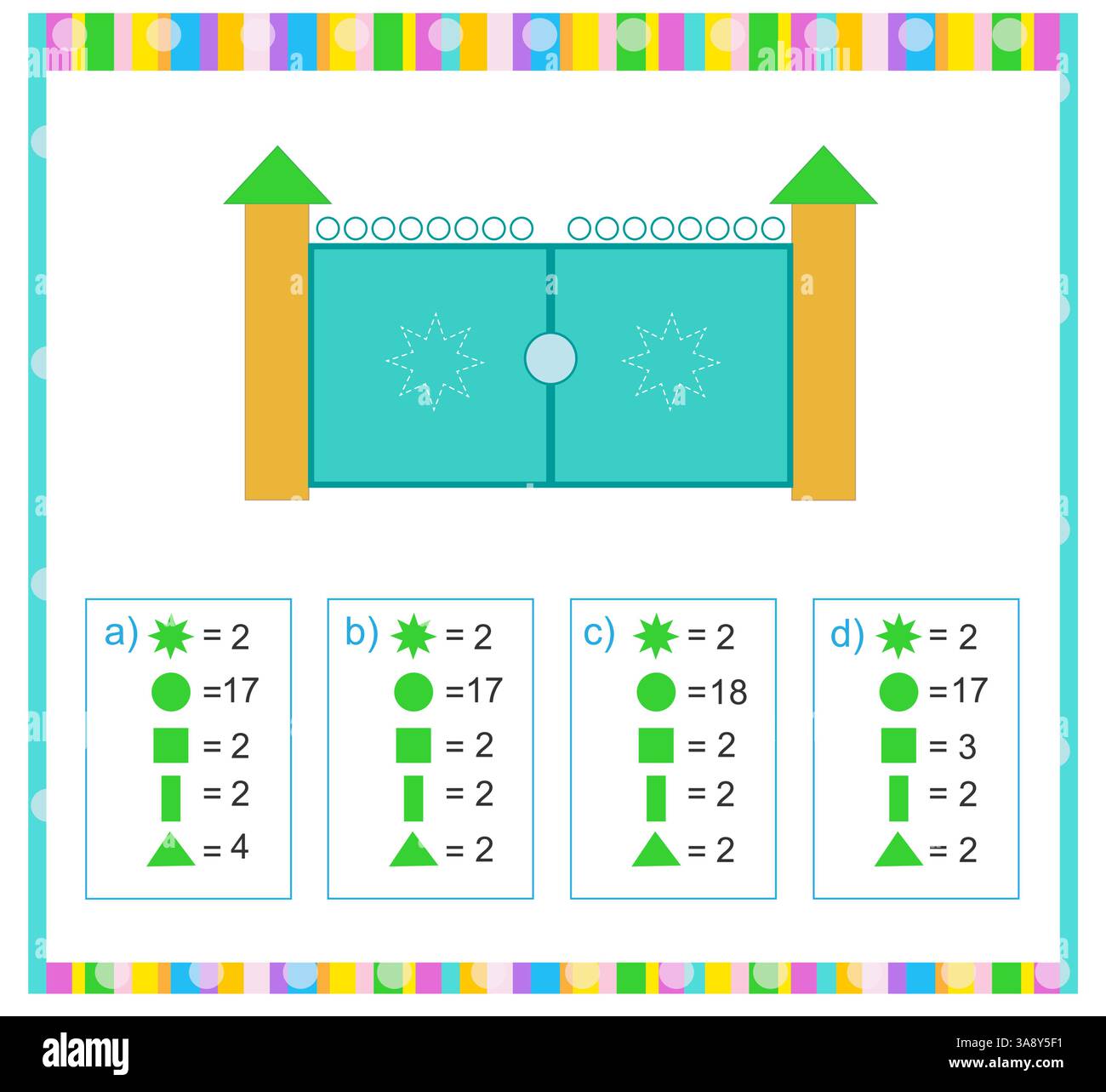 Gioco di matematica per bambini. È necessario trovare la risposta corretta. Foglio di lavoro per esercitazioni. Illustrazione vettoriale. Design piatto. (La risposta è b). Illustrazione Vettoriale