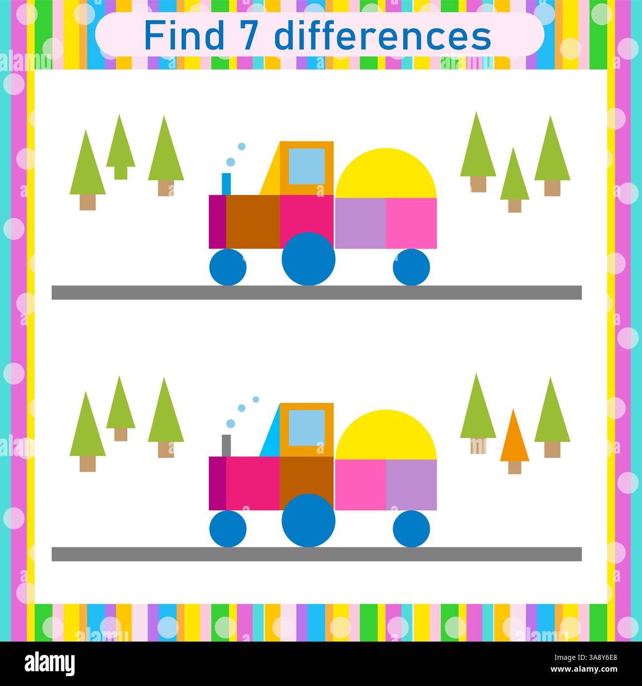 Trova 7 differenze. Puzzle di logica per bambini. Attività del foglio di lavoro in età prescolare. Illustrazione vettoriale. Illustrazione Vettoriale