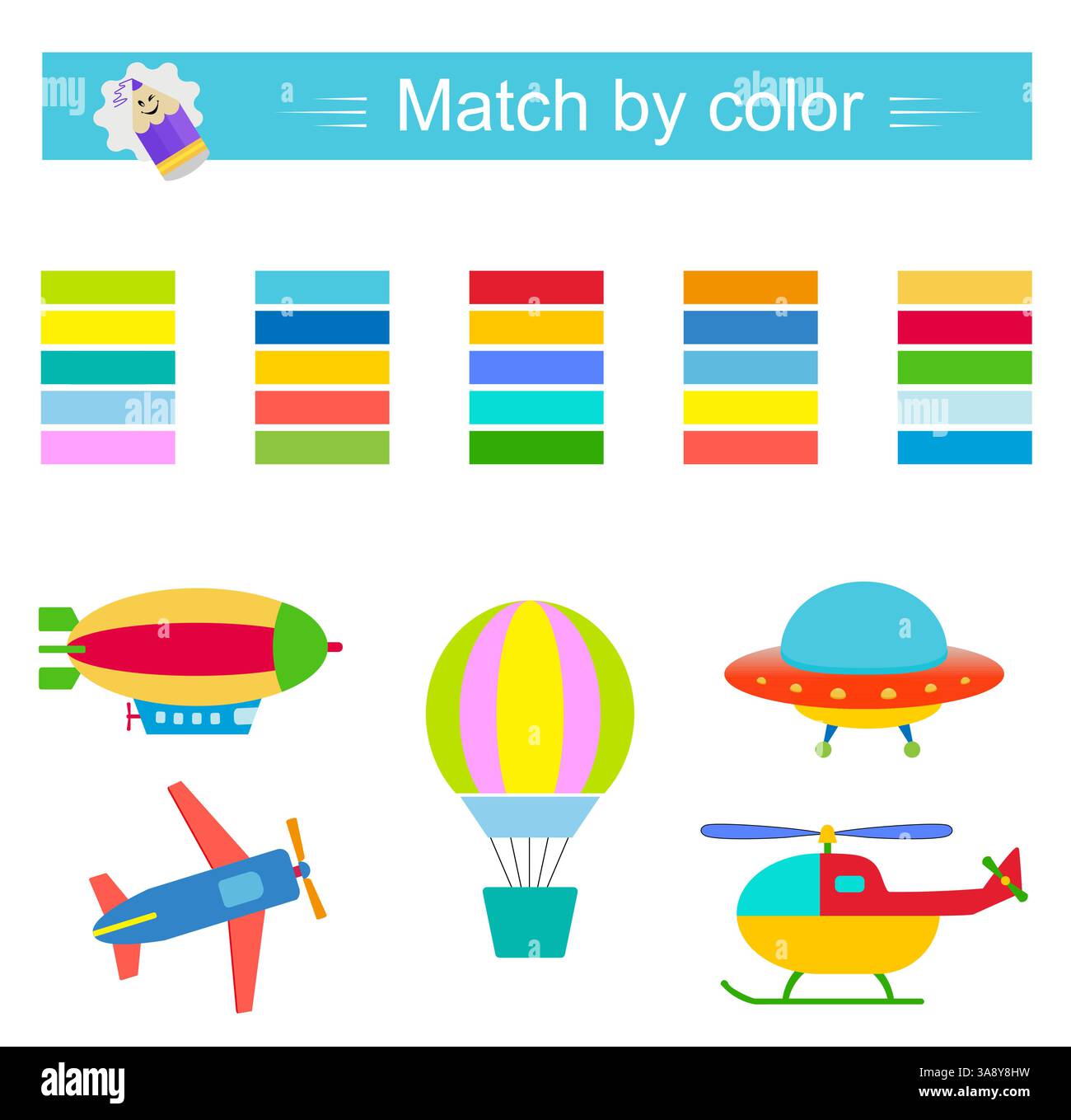 Corrispondenza per colore. Gioco educativo per lo sviluppo dell'attenzione dei bambini. Attività del foglio di lavoro in età prescolare. Illustrazione vettoriale. Illustrazione Vettoriale