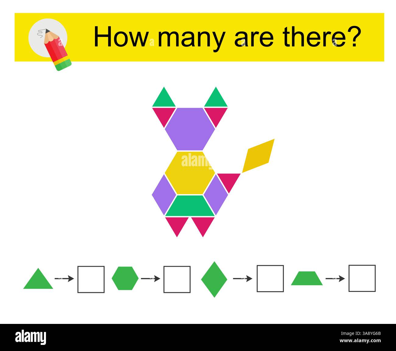 Attività matematica per bambini. Quante forme geometriche? Animale da cartone animato. Illustrazione vettoriale. Illustrazione Vettoriale