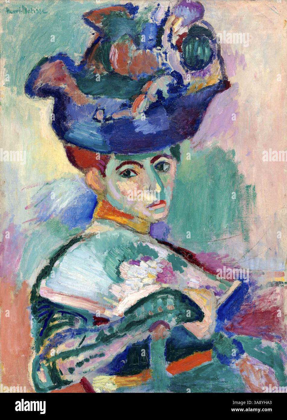 Matisse, donna con un cappello (Femme au chapeau). Dipinto di Henri Émile Benoît Matisse (1869-1954), olio su tela, 1905 Foto Stock