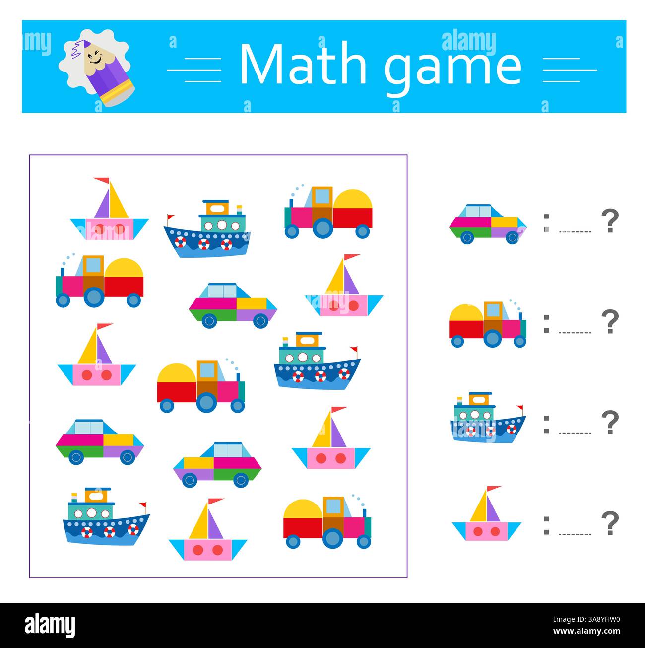 Gioco di matematica per bambini in età prescolare e scolare. Materiale educativo per bambini. Foglio di lavoro. Illustrazione vettoriale. Illustrazione Vettoriale
