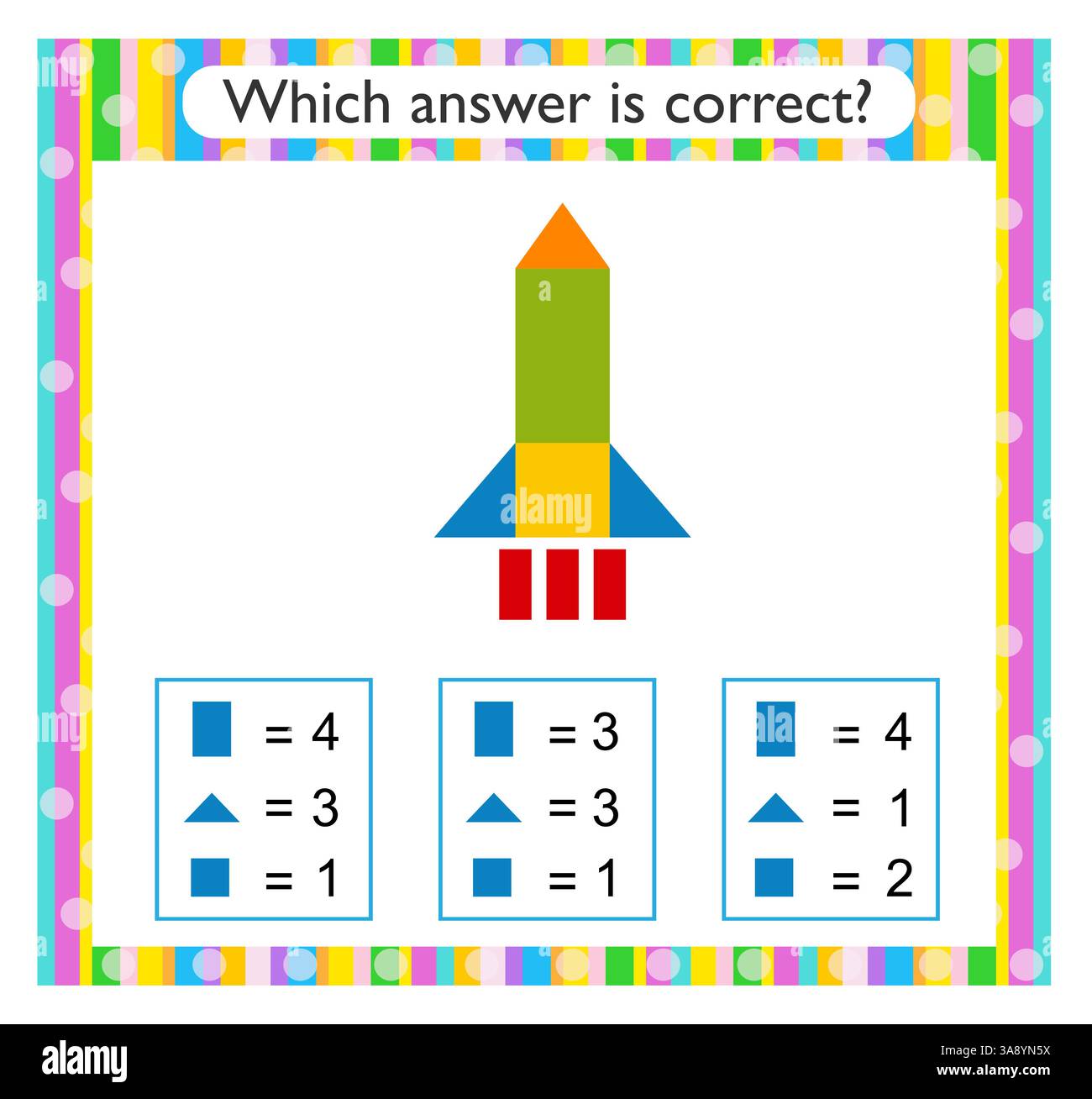 Attività matematica per bambini. Trovare la risposta corretta. Nave a razzo cartoni animati. Illustrazione vettoriale. Illustrazione Vettoriale