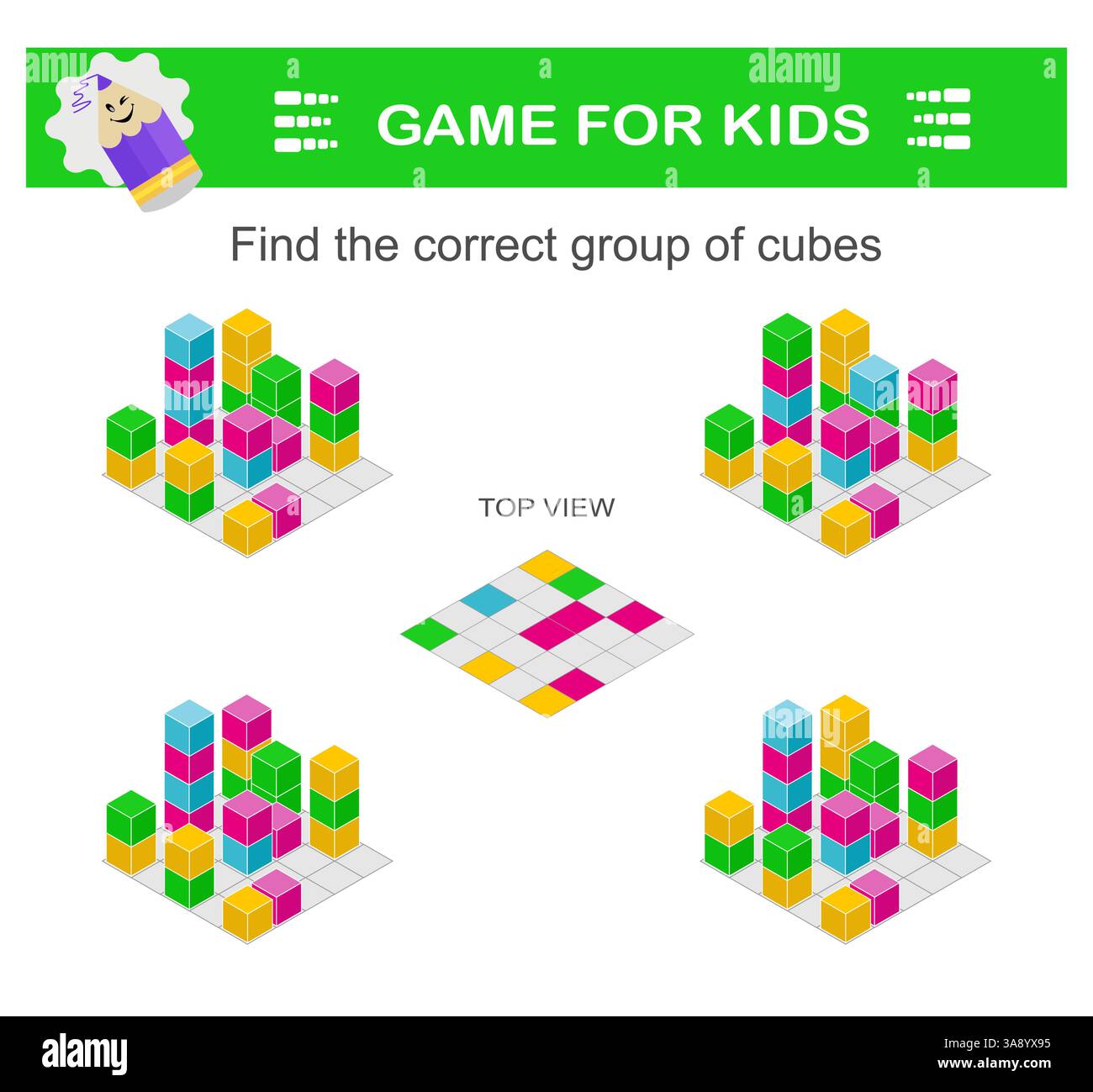 Trovare il gruppo corretto di forme geometriche. Attività di attenzione per i bambini. Foglio di lavoro stampabile. Illustrazione vettoriale. Illustrazione Vettoriale