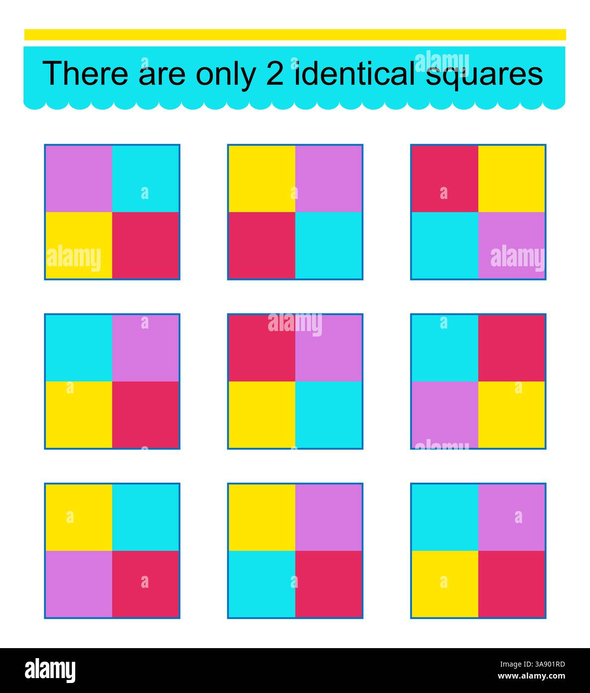 Gioco educativo per bambini. Devo trovare due quadrati identici. Illustrazione vettoriale. Illustrazione Vettoriale