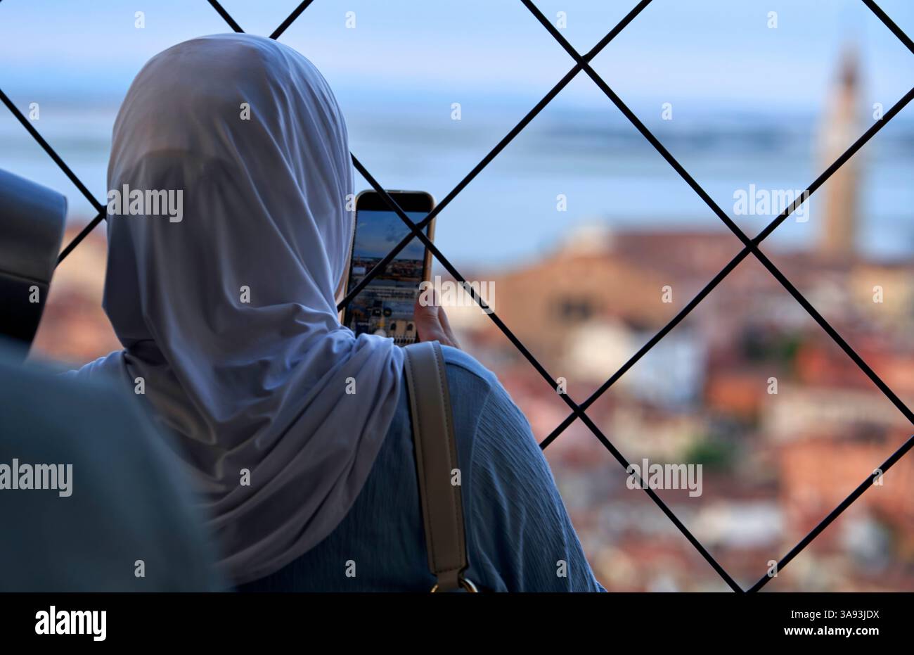 Scattare foto dal Campanile dell'Isola di San Giorgio. Venezia Foto Stock
