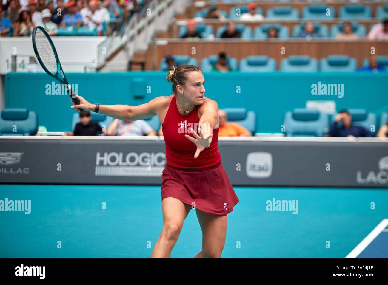 Miami Gardens, Florida, Stati Uniti. 29 marzo 2025. Arina Sabalenka vs Jessica Pegula (USA) durante la Women's Singles - Final al Miami Open 2025. VINCITORE: Arina Sabalenka. Crediti: Yaroslav Sabitov/YES Market Media/Alamy Live News. Foto Stock