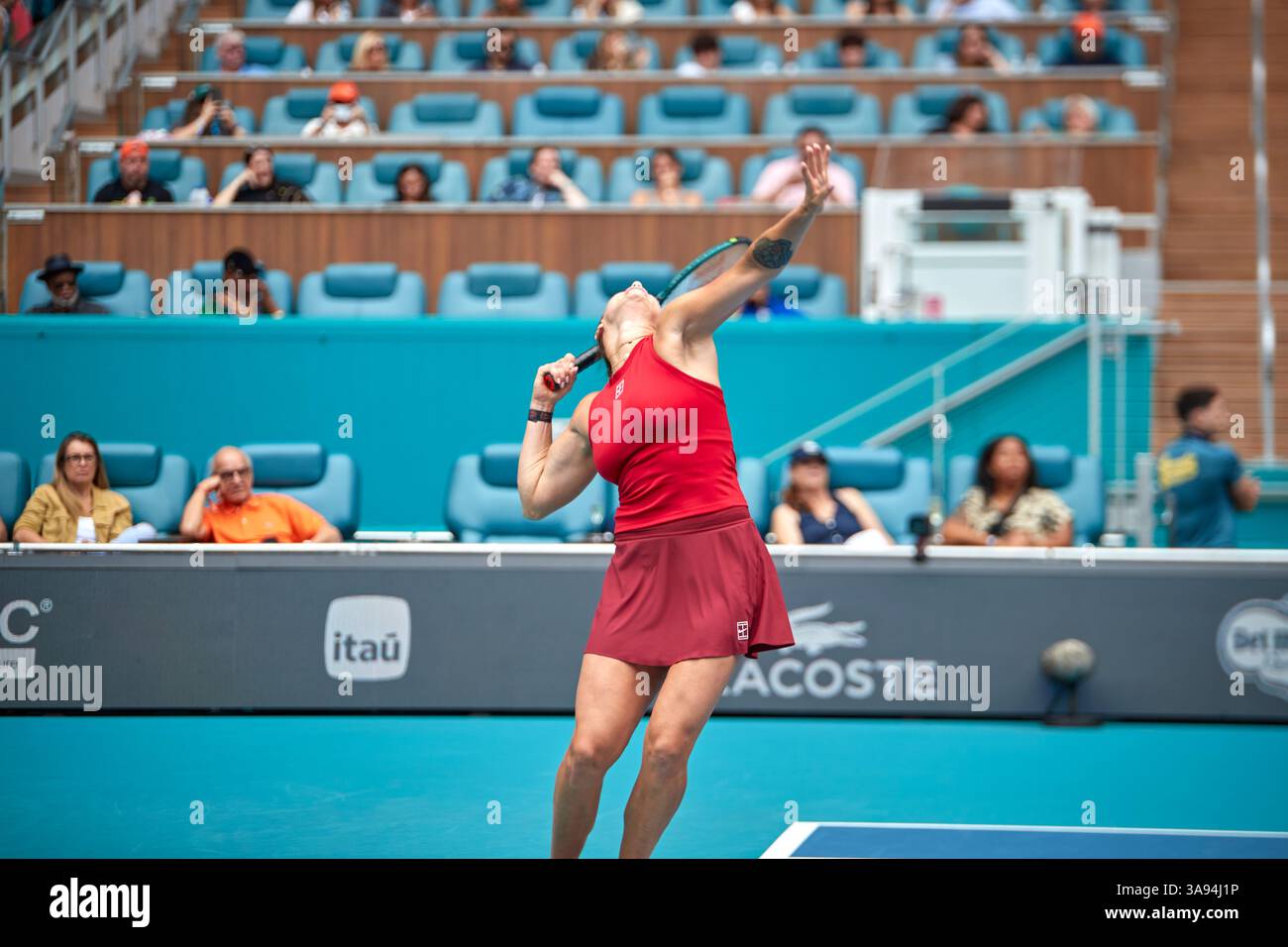Miami Gardens, Florida, Stati Uniti. 29 marzo 2025. Arina Sabalenka vs Jessica Pegula (USA) durante la Women's Singles - Final al Miami Open 2025. VINCITORE: Arina Sabalenka. Crediti: Yaroslav Sabitov/YES Market Media/Alamy Live News. Foto Stock