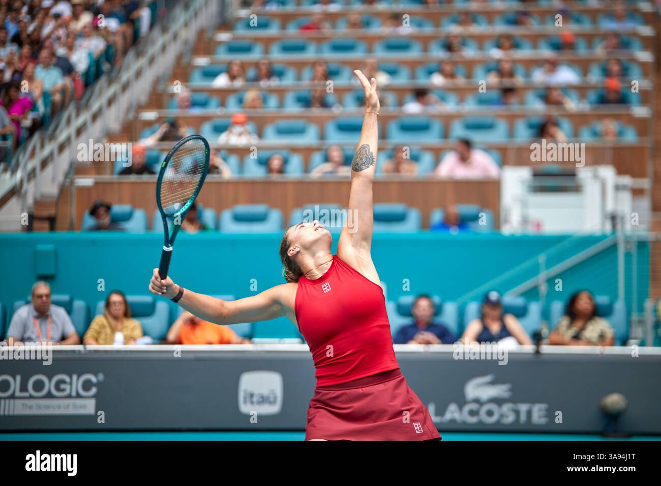 Miami Gardens, Florida, Stati Uniti. 29 marzo 2025. Arina Sabalenka vs Jessica Pegula (USA) durante la Women's Singles - Final al Miami Open 2025. VINCITORE: Arina Sabalenka. Crediti: Yaroslav Sabitov/YES Market Media/Alamy Live News. Foto Stock