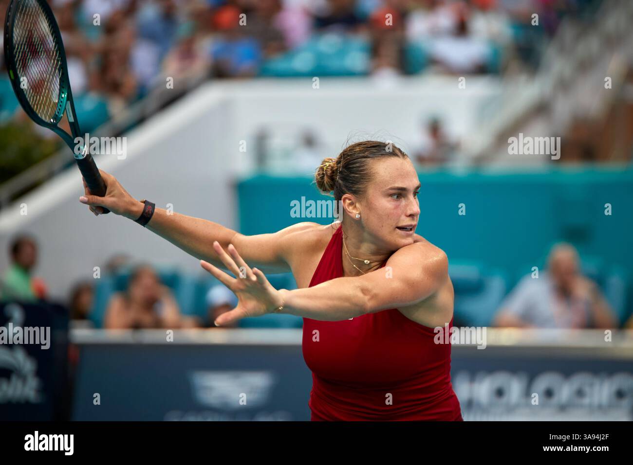 Miami Gardens, Florida, Stati Uniti. 29 marzo 2025. Arina Sabalenka vs Jessica Pegula (USA) durante la Women's Singles - Final al Miami Open 2025. VINCITORE: Arina Sabalenka. Crediti: Yaroslav Sabitov/YES Market Media/Alamy Live News. Foto Stock