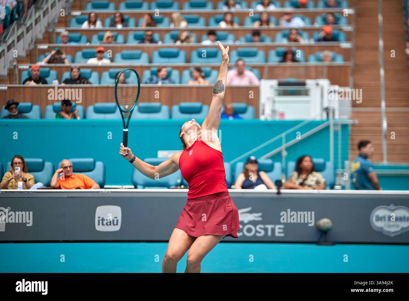 Miami Gardens, Florida, Stati Uniti. 29 marzo 2025. Arina Sabalenka vs Jessica Pegula (USA) durante la Women's Singles - Final al Miami Open 2025. VINCITORE: Arina Sabalenka. Crediti: Yaroslav Sabitov/YES Market Media/Alamy Live News. Foto Stock