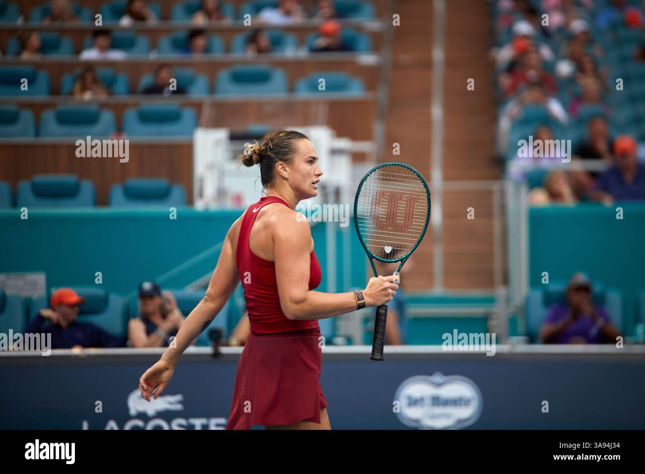 Miami Gardens, Florida, Stati Uniti. 29 marzo 2025. Arina Sabalenka vs Jessica Pegula (USA) durante la Women's Singles - Final al Miami Open 2025. VINCITORE: Arina Sabalenka. Crediti: Yaroslav Sabitov/YES Market Media/Alamy Live News. Foto Stock