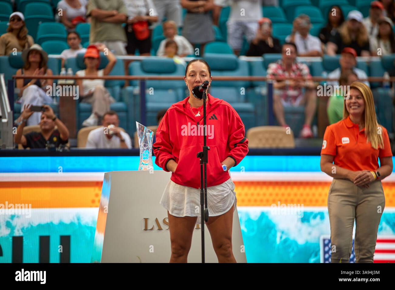 Miami Gardens, Florida, Stati Uniti. 29 marzo 2025. Arina Sabalenka vs Jessica Pegula (USA) durante la Women's Singles - Final al Miami Open 2025. VINCITORE: Arina Sabalenka. Crediti: Yaroslav Sabitov/YES Market Media/Alamy Live News. Foto Stock