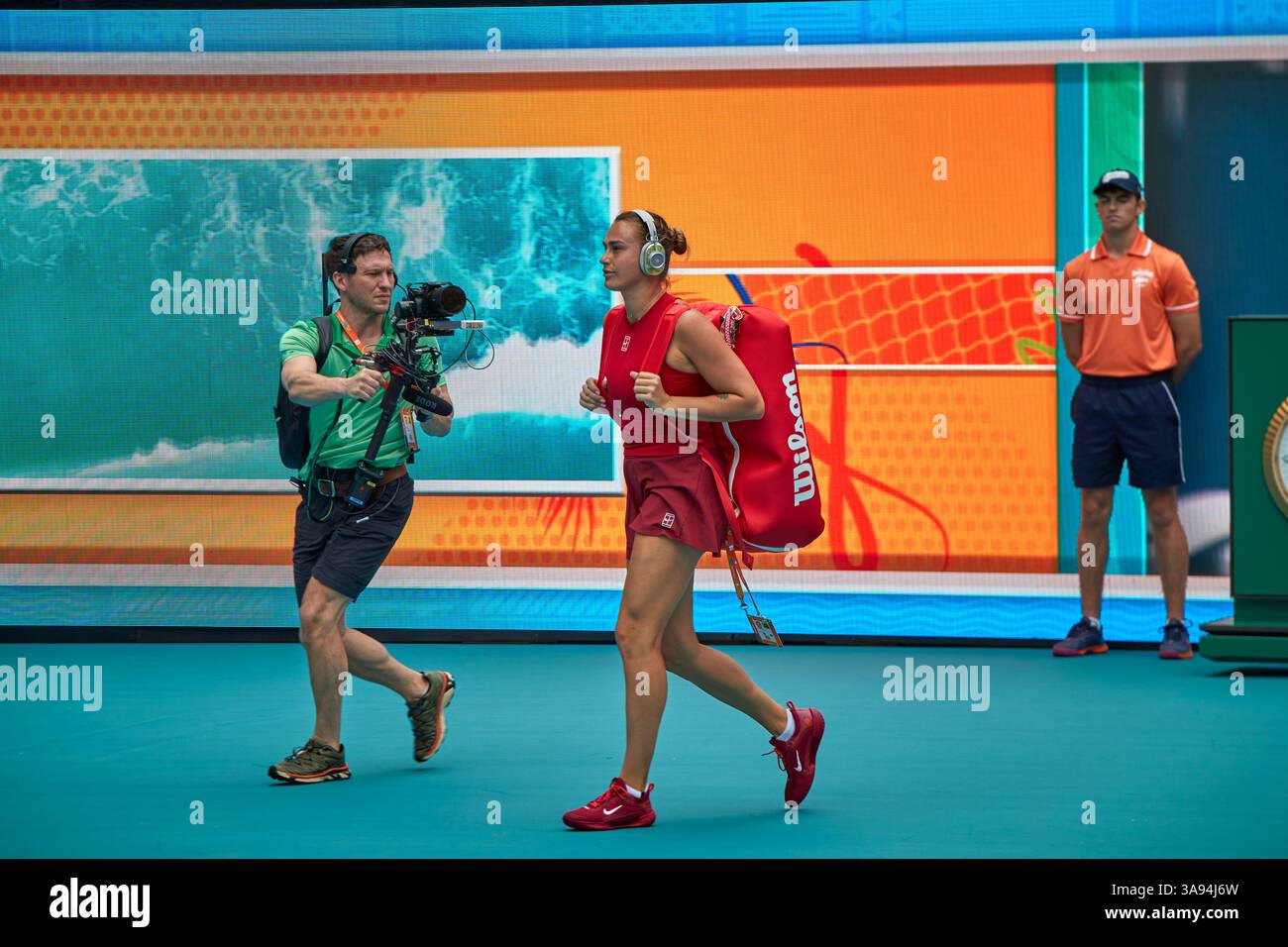 Miami Gardens, Florida, Stati Uniti. 29 marzo 2025. Arina Sabalenka vs Jessica Pegula (USA) durante la Women's Singles - Final al Miami Open 2025. VINCITORE: Arina Sabalenka. Crediti: Yaroslav Sabitov/YES Market Media/Alamy Live News. Foto Stock