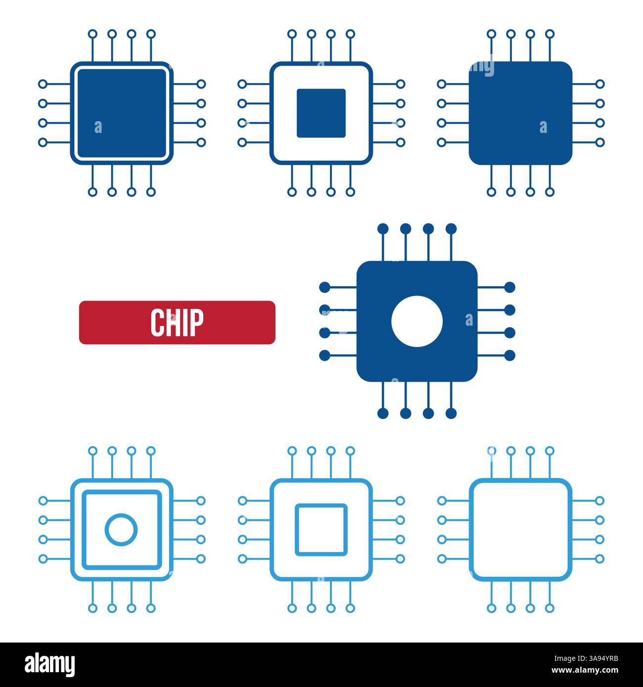 Set di icone chip. illustrazione vettoriale piatta. Illustrazione Vettoriale