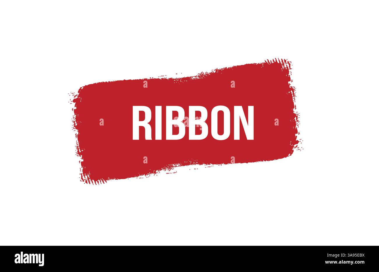 Design del banner rosso con nastro a pennello su sfondo bianco. Illustrazione Vettoriale