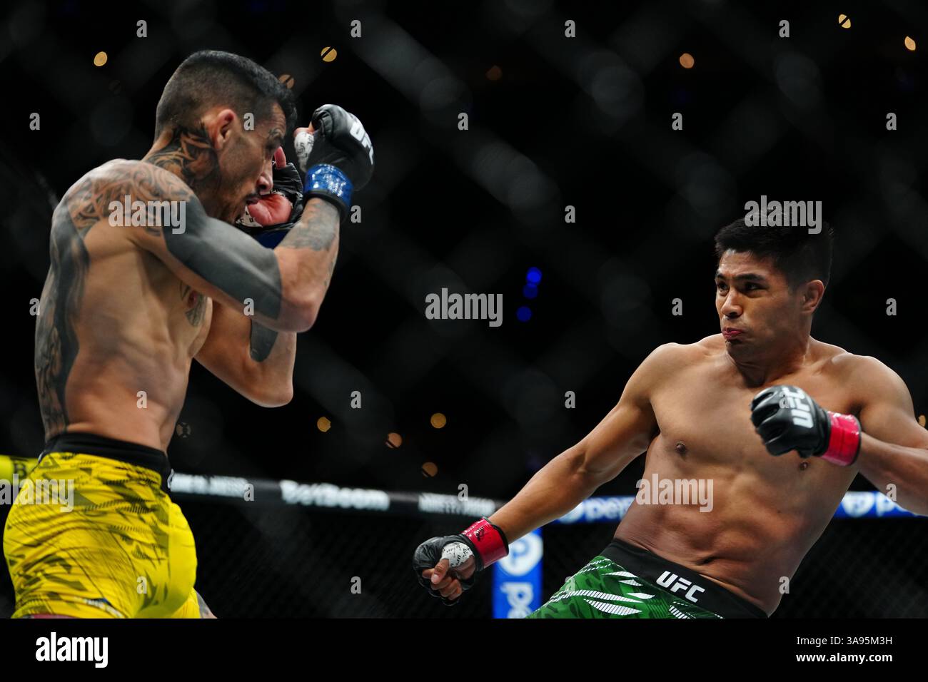 Città del Messico, Messico, Stati Uniti. 29 marzo 2025. CITTÀ DEL MESSICO, MESSICO - MARZO 29: David Martinez e Saimon Oliveira si incontrano nell'ottagono per un incontro di 3 round all'UFC Fight Night - Moreno vs Erceg all'Arena CDMX il 29 marzo 2025 a città del Messico, Messico (foto di Louis Grasse/PxImages) credito: PX Images/Alamy Live News Foto Stock