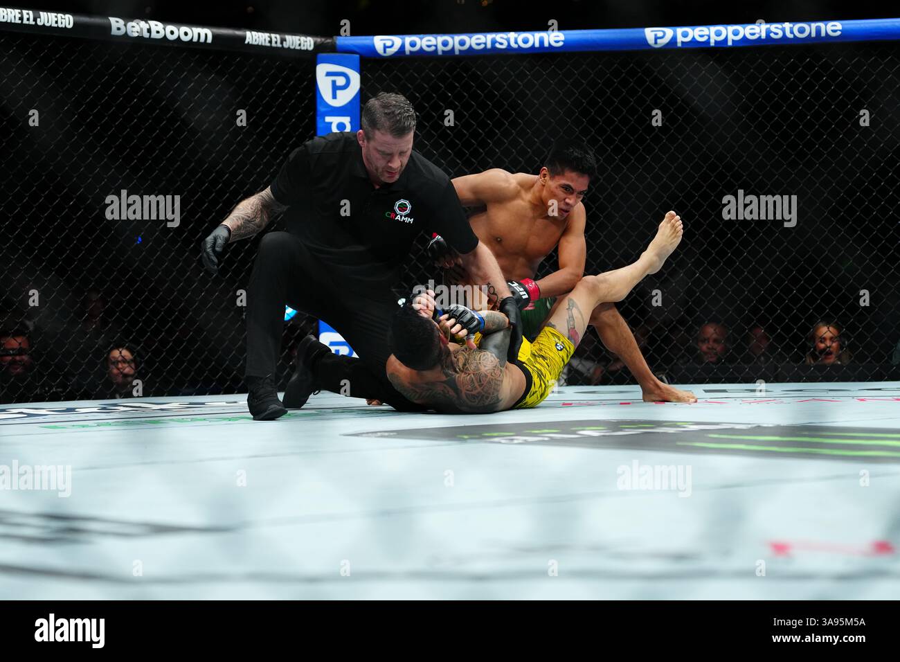 Città del Messico, Messico, Stati Uniti. 29 marzo 2025. CITTÀ DEL MESSICO, MESSICO - MARZO 29: David Martinez e Saimon Oliveira si incontrano nell'ottagono per un incontro di 3 round all'UFC Fight Night - Moreno vs Erceg all'Arena CDMX il 29 marzo 2025 a città del Messico, Messico (foto di Louis Grasse/PxImages) credito: PX Images/Alamy Live News Foto Stock