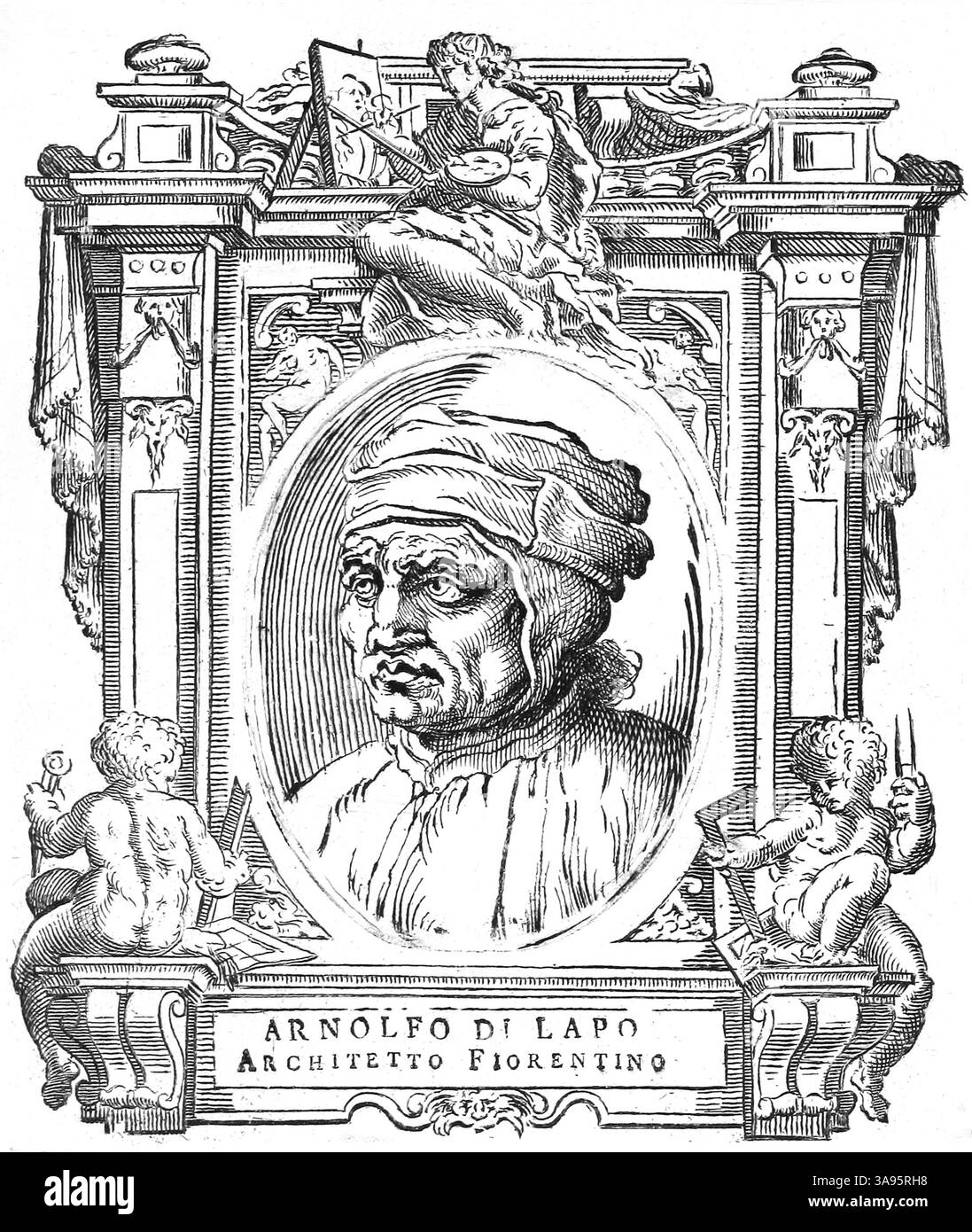 1300 c, ITALIA : l'architetto e scultore italiano ARNOLFO DI CAMBIO di Lapo ( 1245 c. - 1302 c. ). Ritratto di incisore ignoto , pubblicato nell'opera di GIORGIO VASARI vite de più eccellenti pittori scultori ed architetti, pubblicata nel 1767 . - ARTE - ARCHITETTO - ARCHITETTURA - ARCHITETTURA - ARTE - RITRATTO - INCISIONE - RINASCIMENTO - RINASCIMENTO - SCULTURA - SCULTORE - SCULTURA - FOTO STORICHE - STORIA -- ARCHIVIO GBB Foto Stock