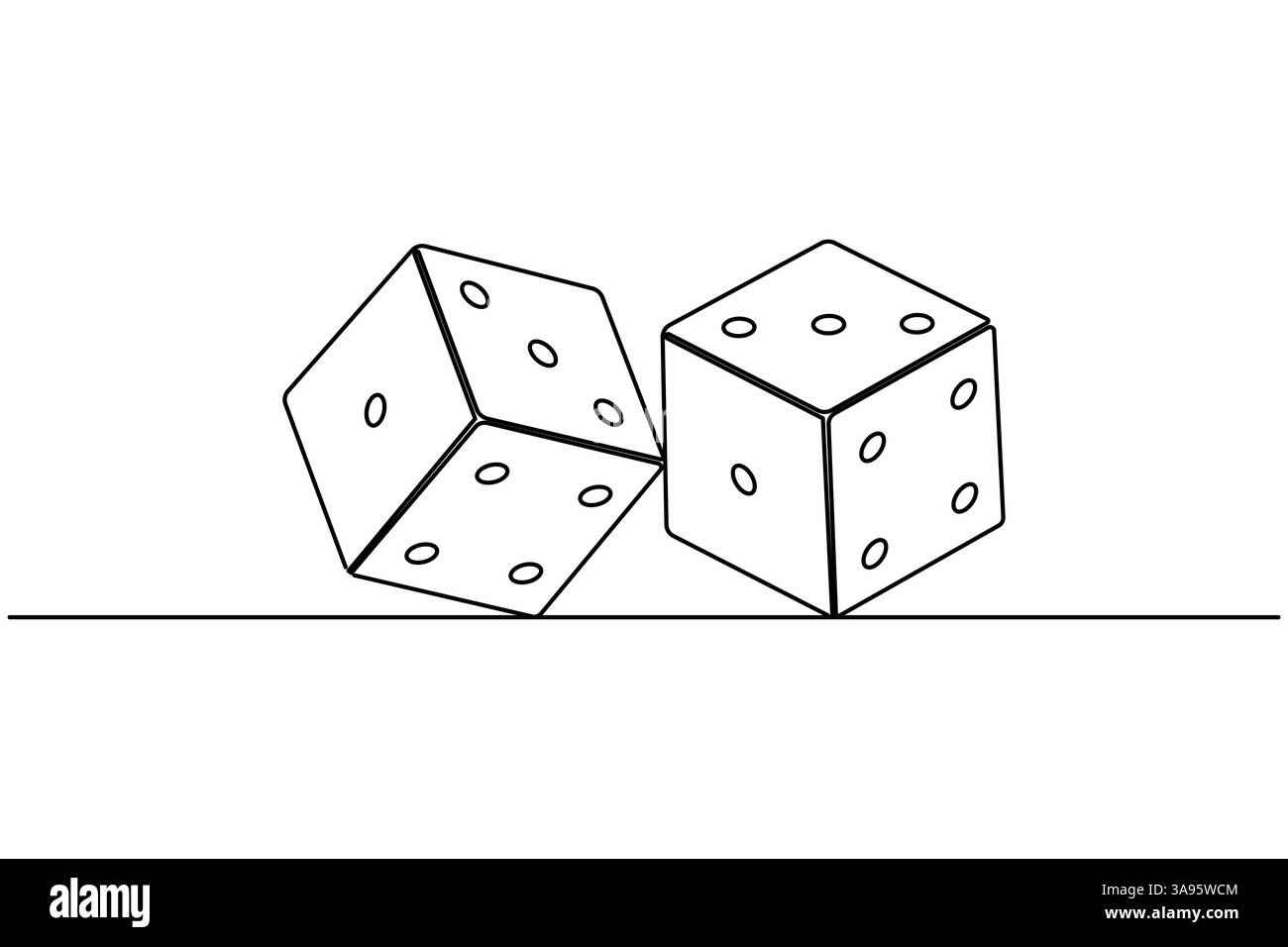 Dadi di gioco continui su una linea disegnando un'icona vettoriale di contorno semplice Illustrazione Vettoriale