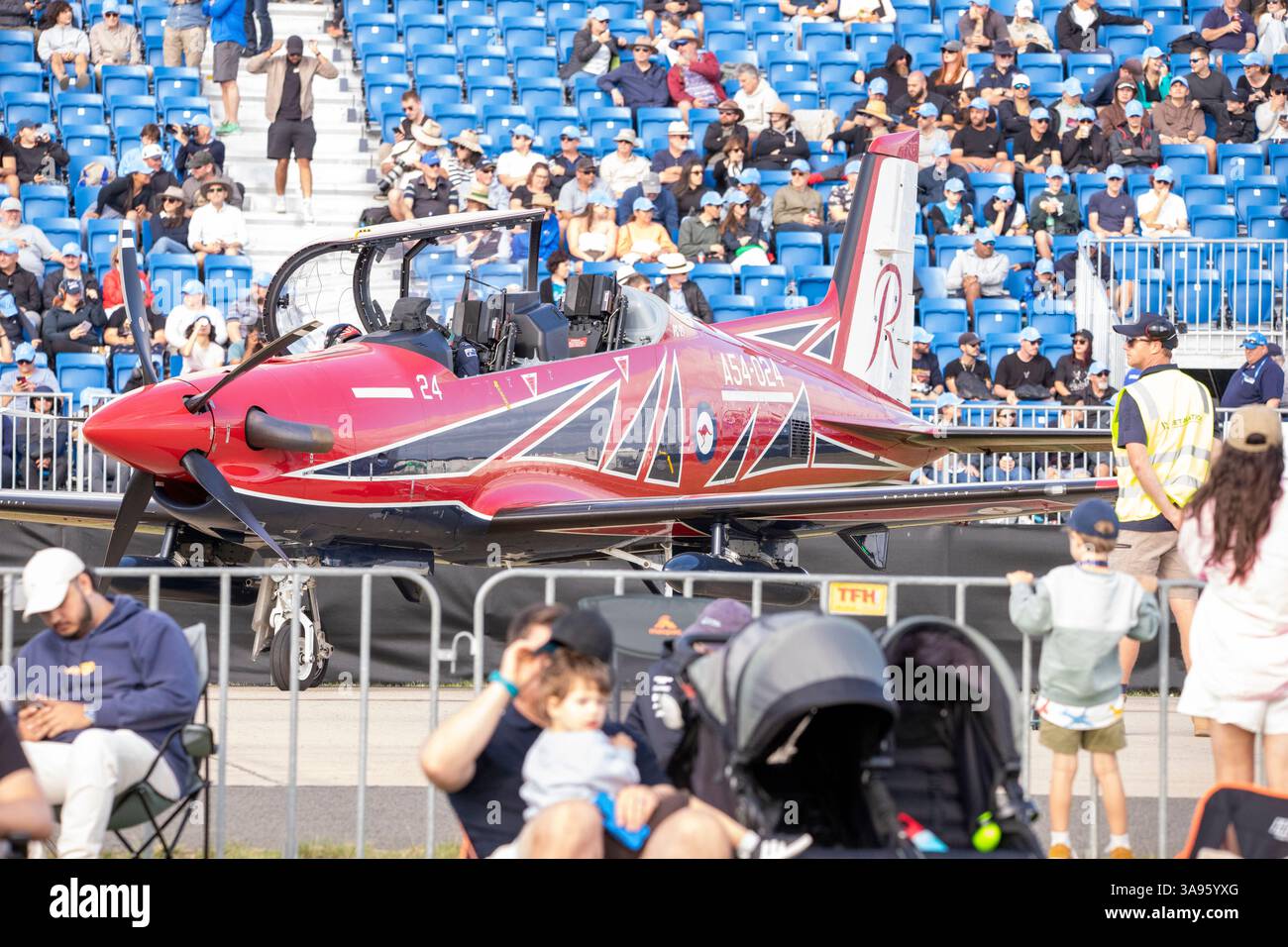Aerei da addestramento PC-21 della Royal Australian Air Force Pilatus in mostra al recente Avalon / Melbourne Airshow Foto Stock
