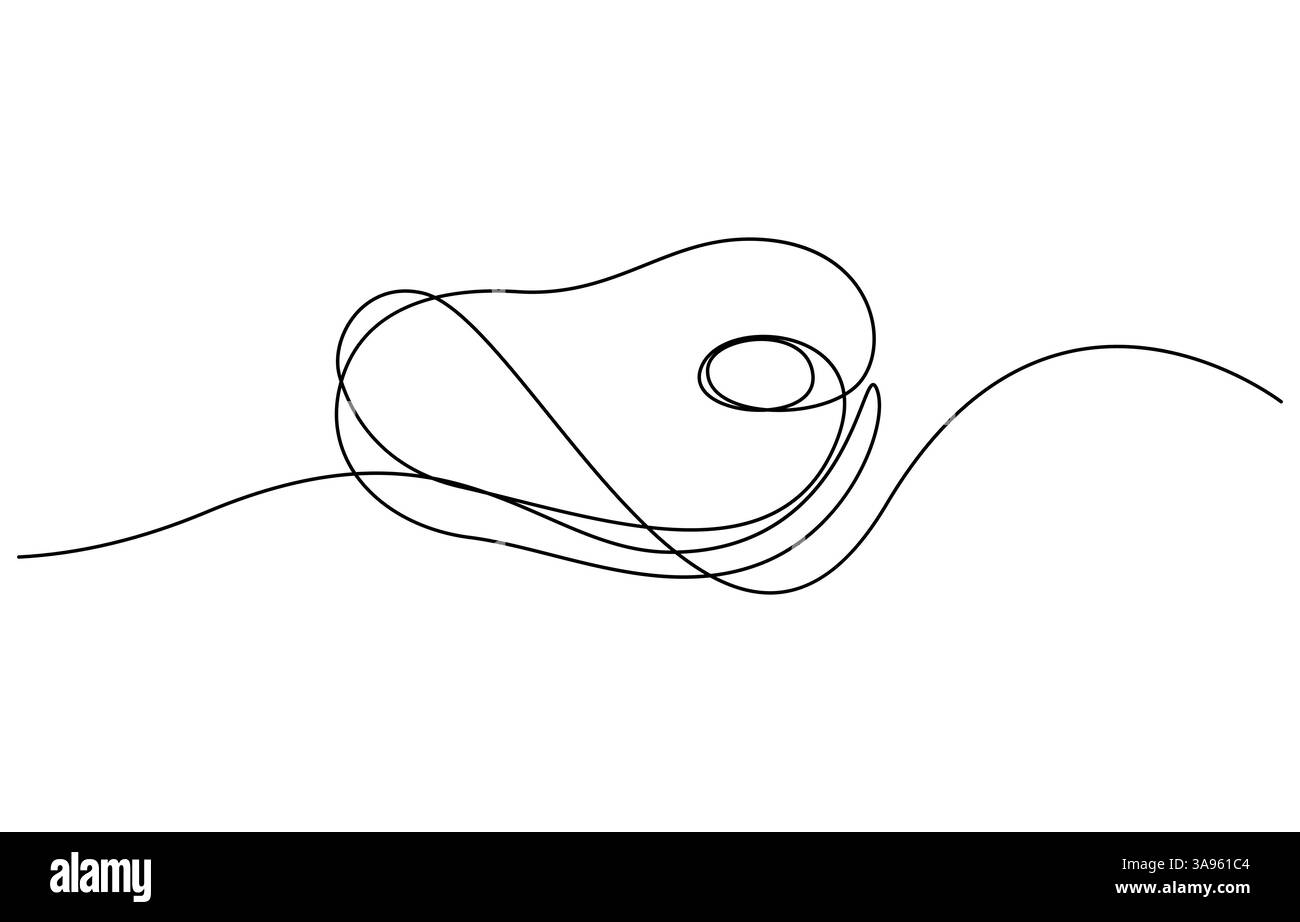 Una linea che disegna le icone del cibo a base di bistecca di manzo, una linea continua di carne di vitello, maiale, manzo, una linea di bistecca di manzo grigliata. Bistecca alla griglia Illustrazione Vettoriale