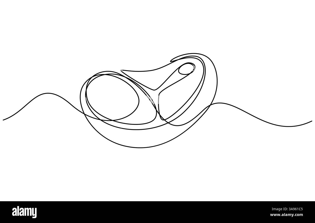 Una linea che disegna le icone del cibo a base di bistecca di manzo, una linea continua di carne di vitello, maiale, manzo, una linea di bistecca di manzo grigliata. Bistecca alla griglia Illustrazione Vettoriale